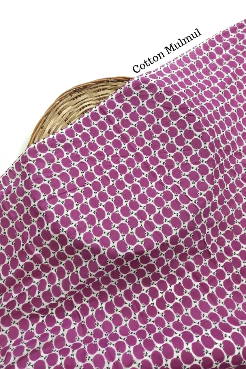 Purple Shade Base Circle Figure Print, Sanganeri Cotton.