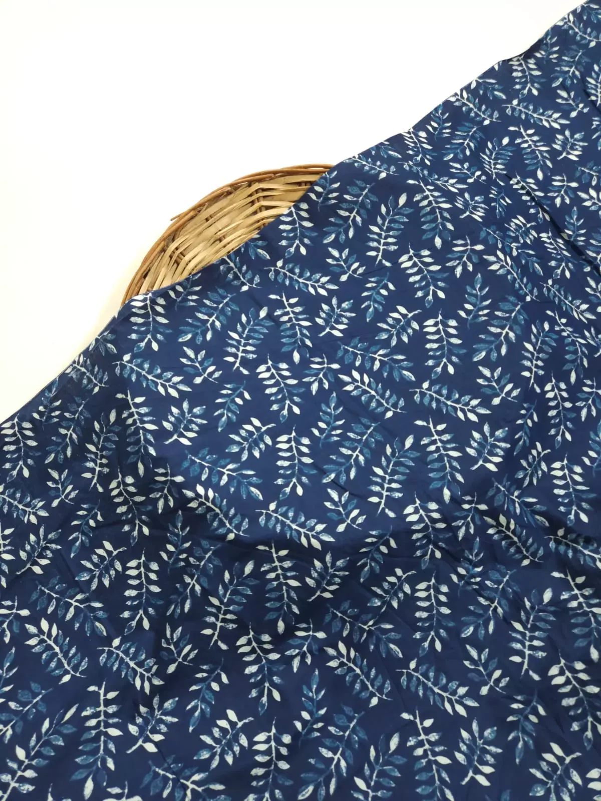 Indigo Shade Base  Leaves Jaal Block Print, Cotton Fabric.