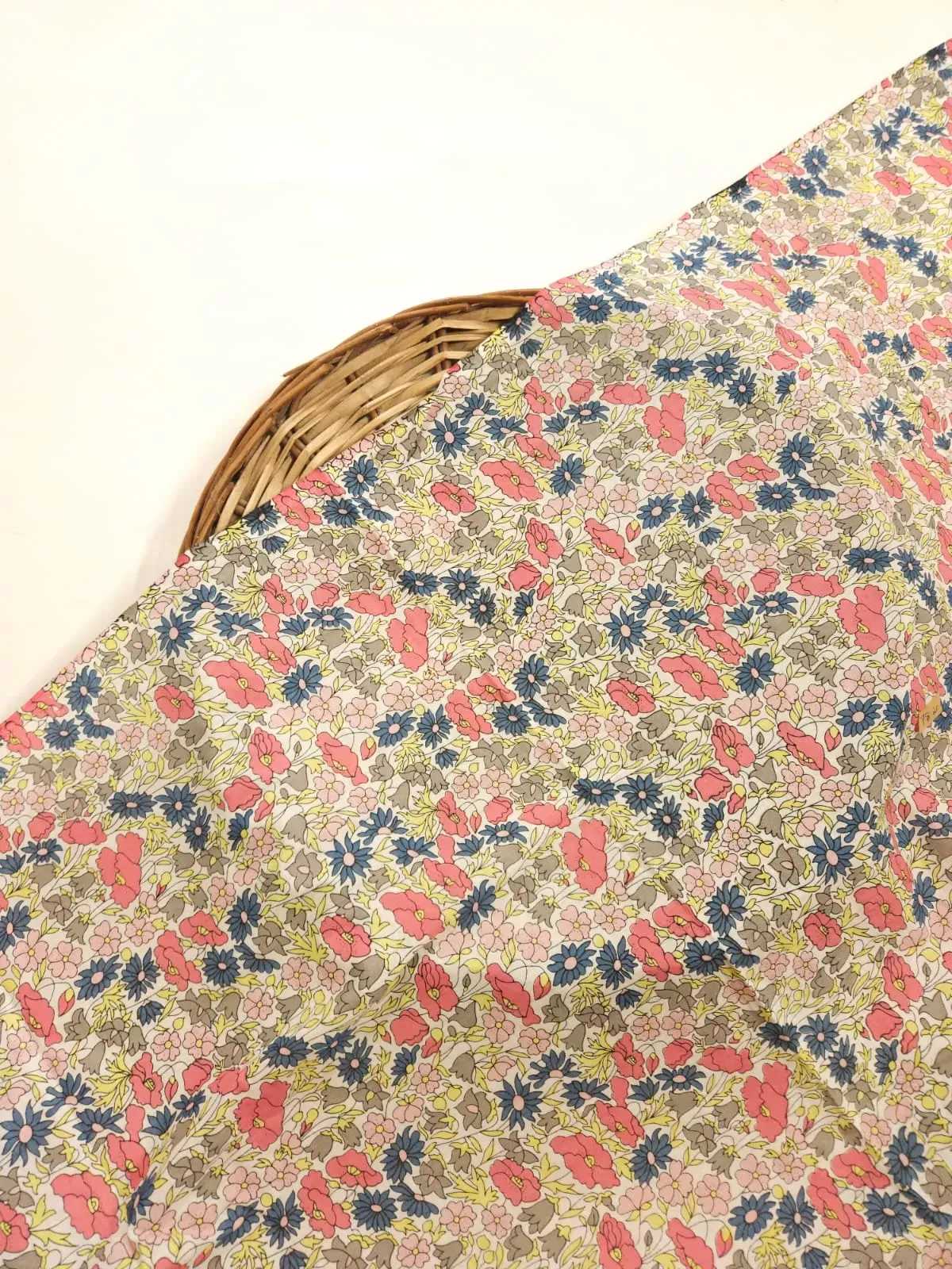White Shade Base Pastel Flowers Print, Cotton Fabric.