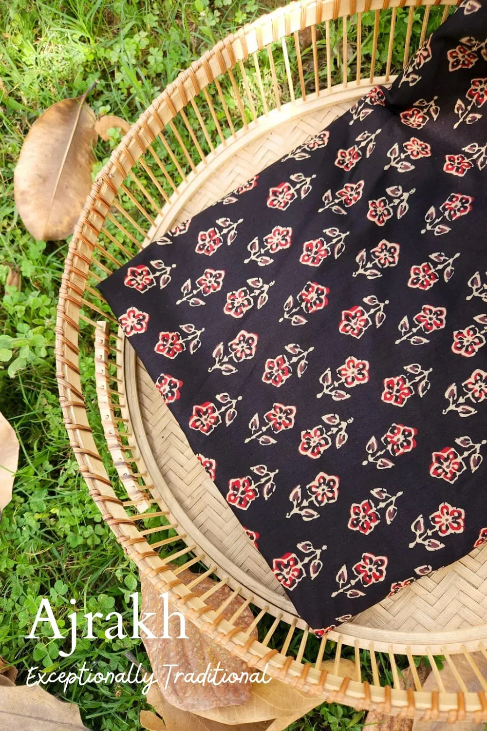 Black with Red Butta Block Printed Ajrakh Jaipuri Cotton