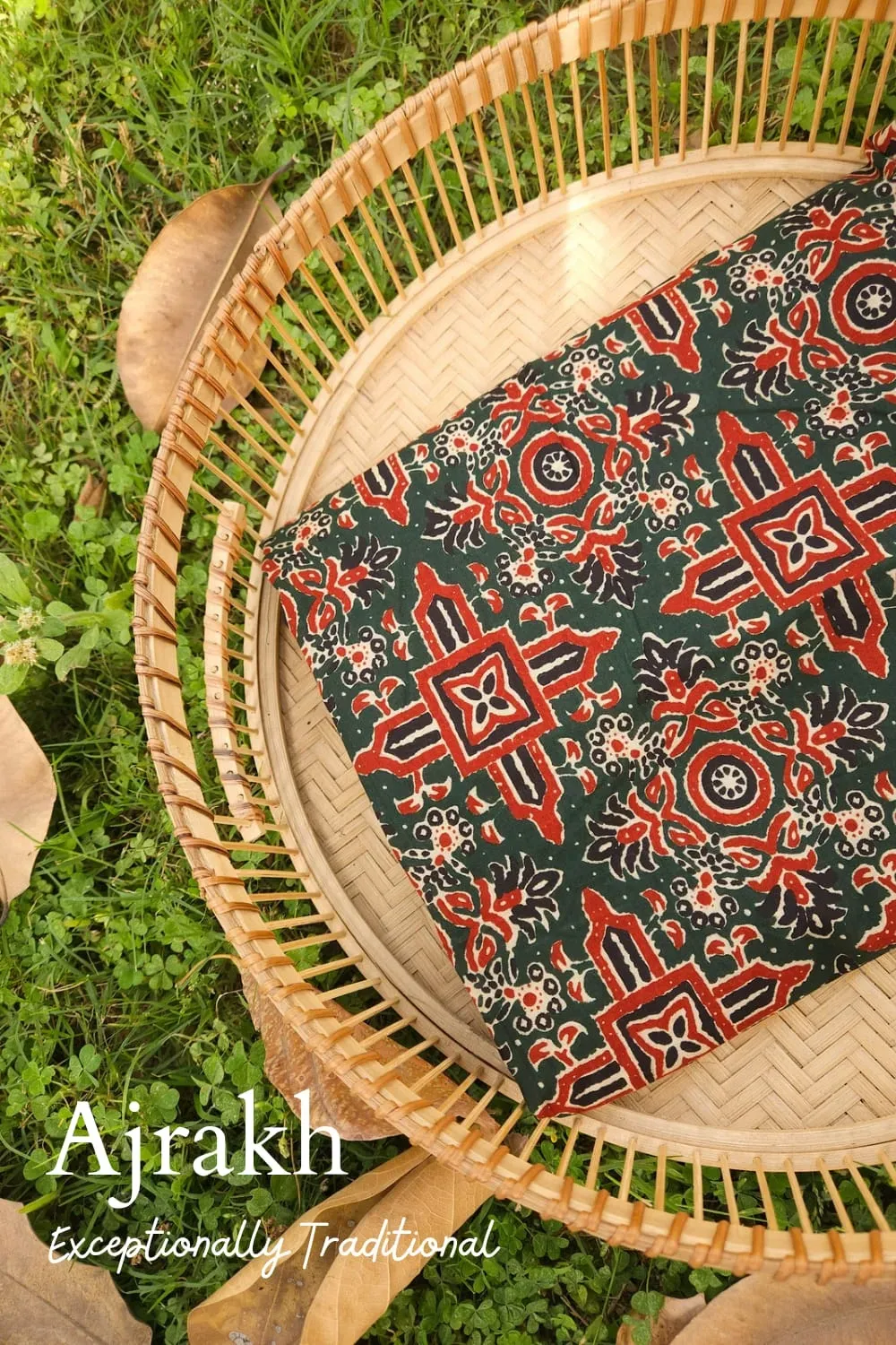 Dark Green Base with Abstract Red Ajrakh Printed Cotton