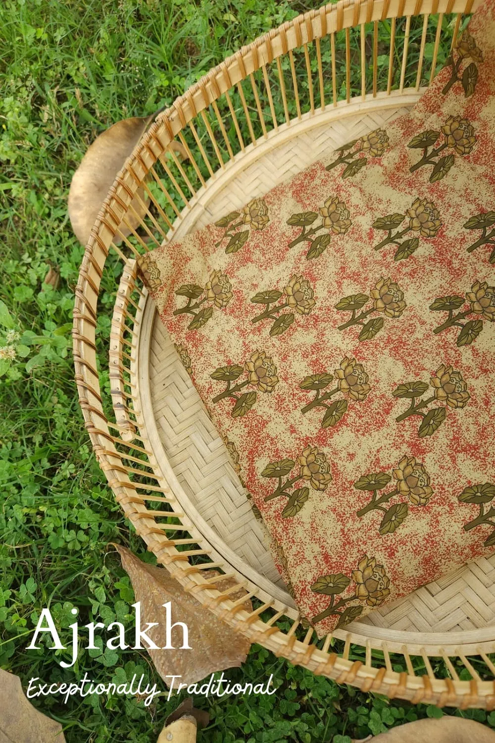 Beige Base With Block Printed Ajrakh Printed Cotton Fabric
