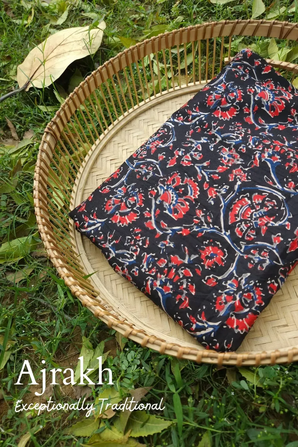 Dark Black Base with Red Ajrakh Printed Cotton