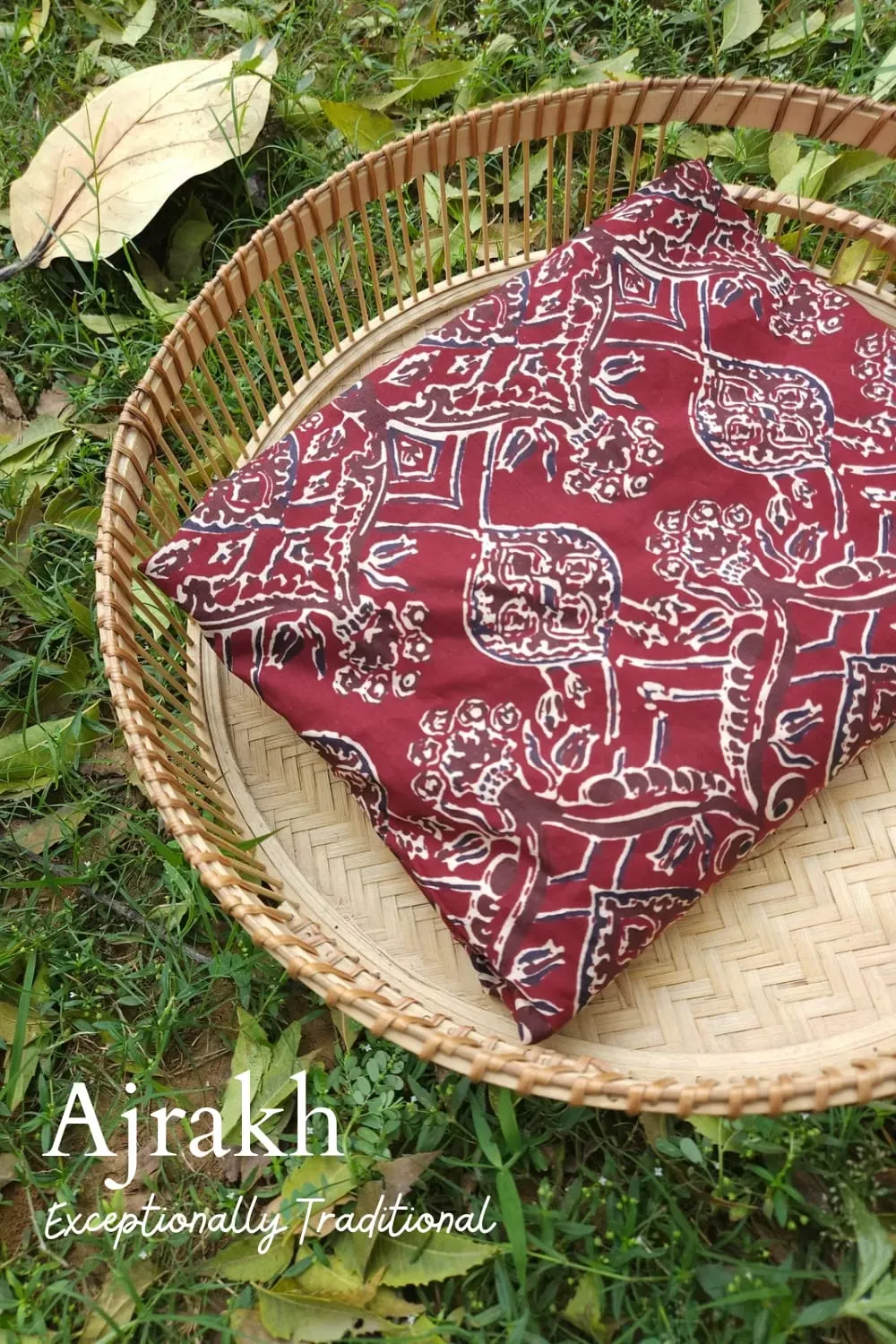 Rust Marron with Grey Abstract Ajrakh Printed Cotton Fabric