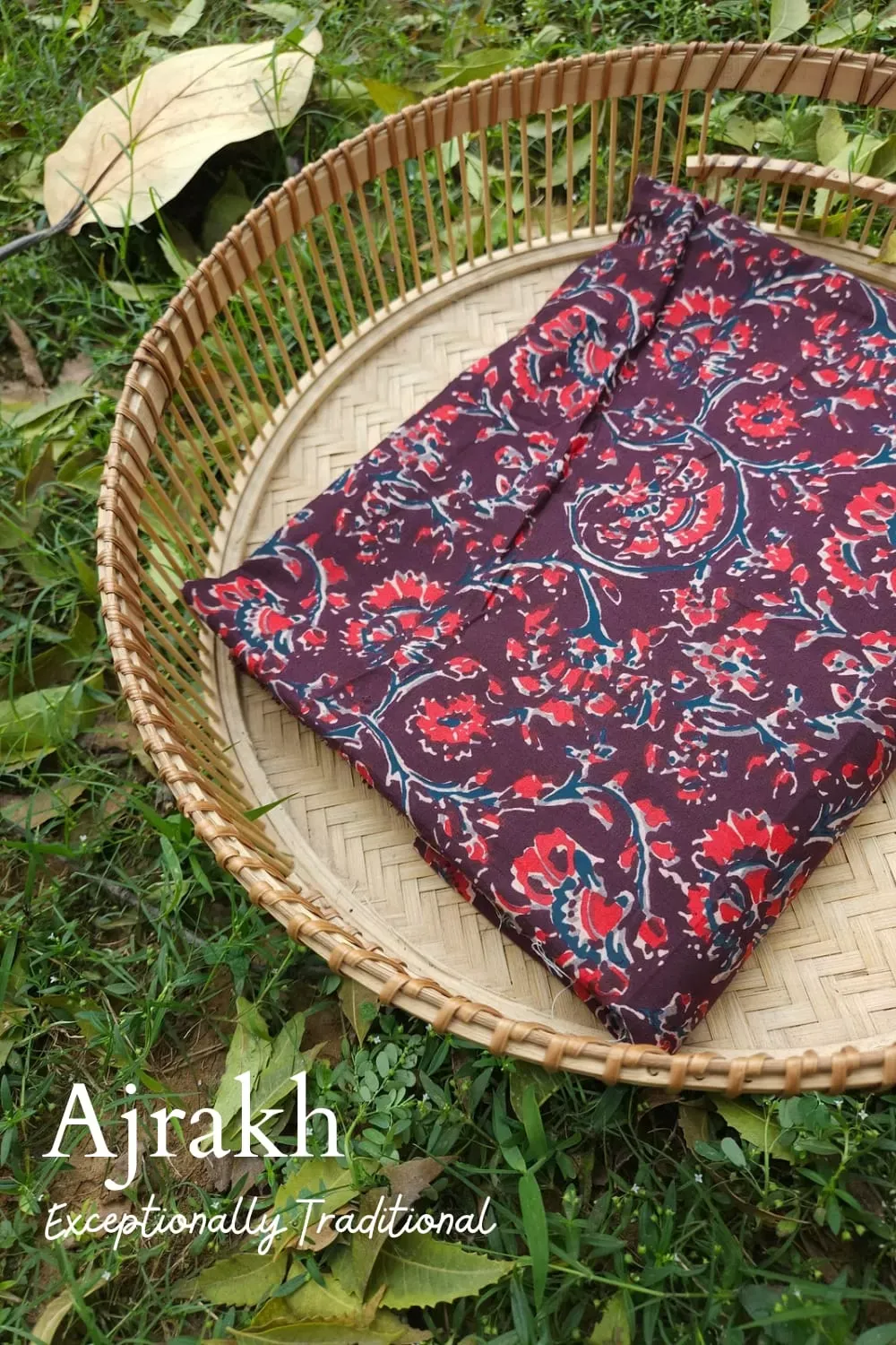 Maroon Base with Red and Black Ajrakh Printed Cotton Fabric