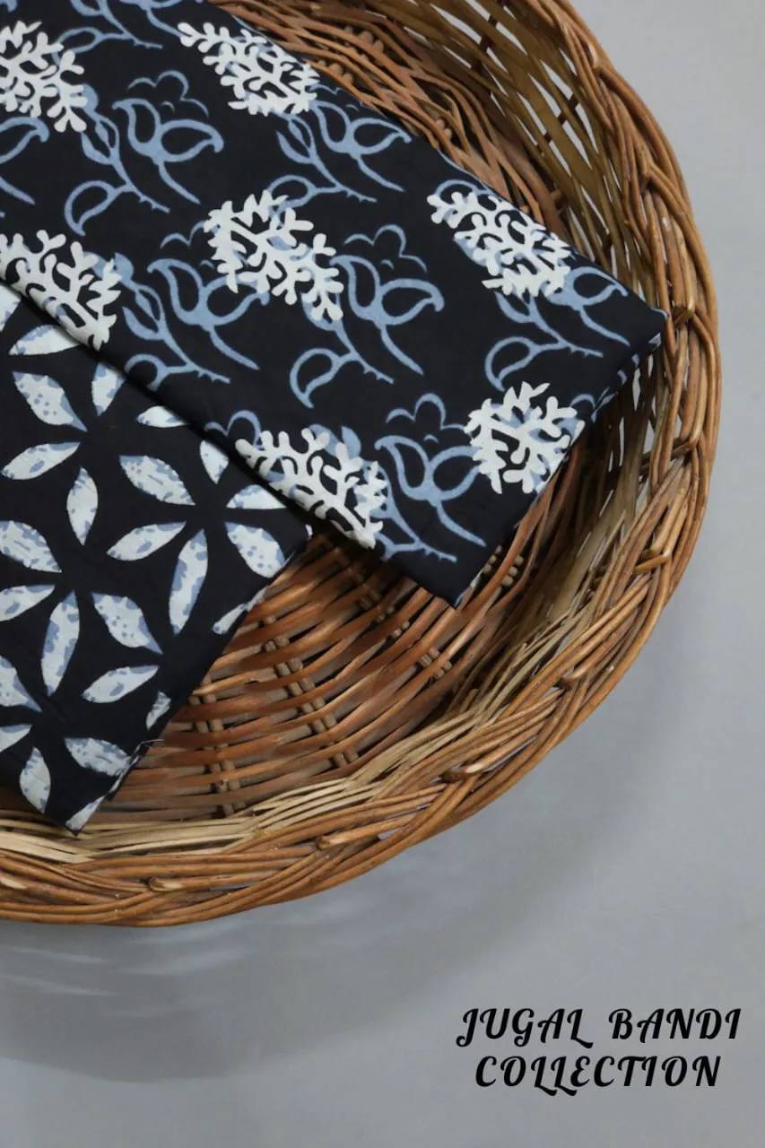 Black Shade Base Sanganeri Block Print With Matching Cutwork Bottom.