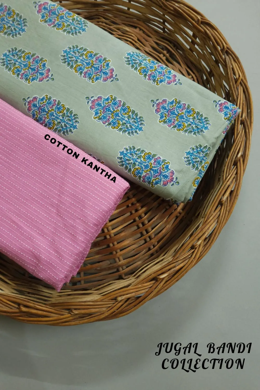 Pastel Shade Base Sanganeri Block Print With Matching Solid Kantha Bottom.