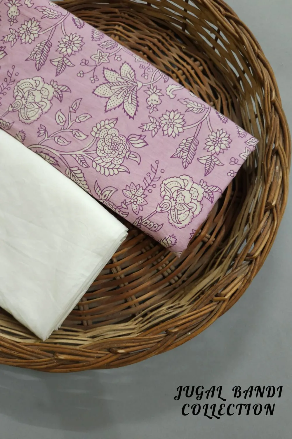 Pastel Pink Shade Base Flower Jaal  Block Print With Matching Solid Plain Bottom.
