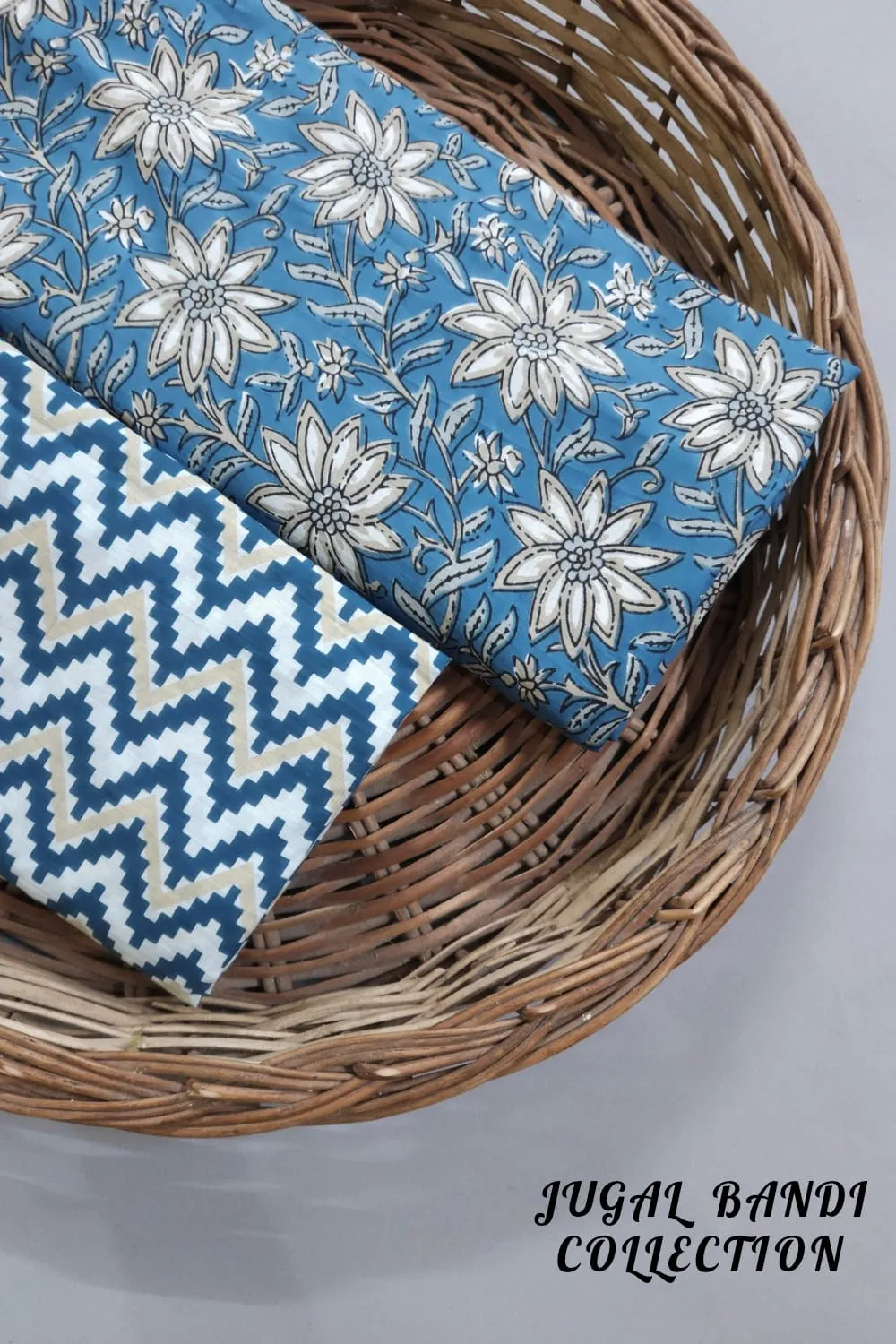 Traditional Jaipuri Flower Jaal Block Print On Top With Matching Zigzag Bottom.