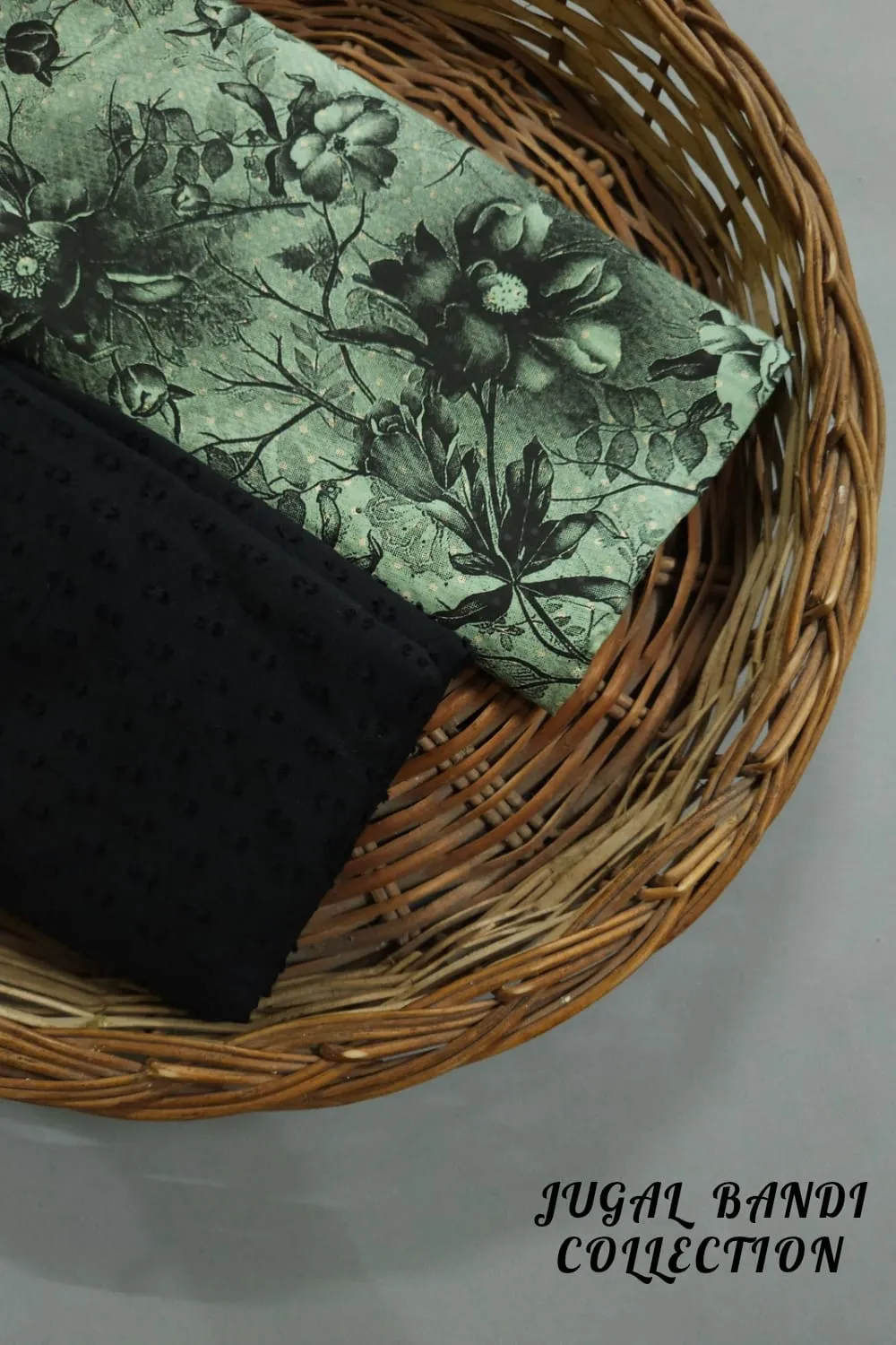 Green Shade Base Abstract Flowers Print On Top With Matching Solid Dobby Bottom.