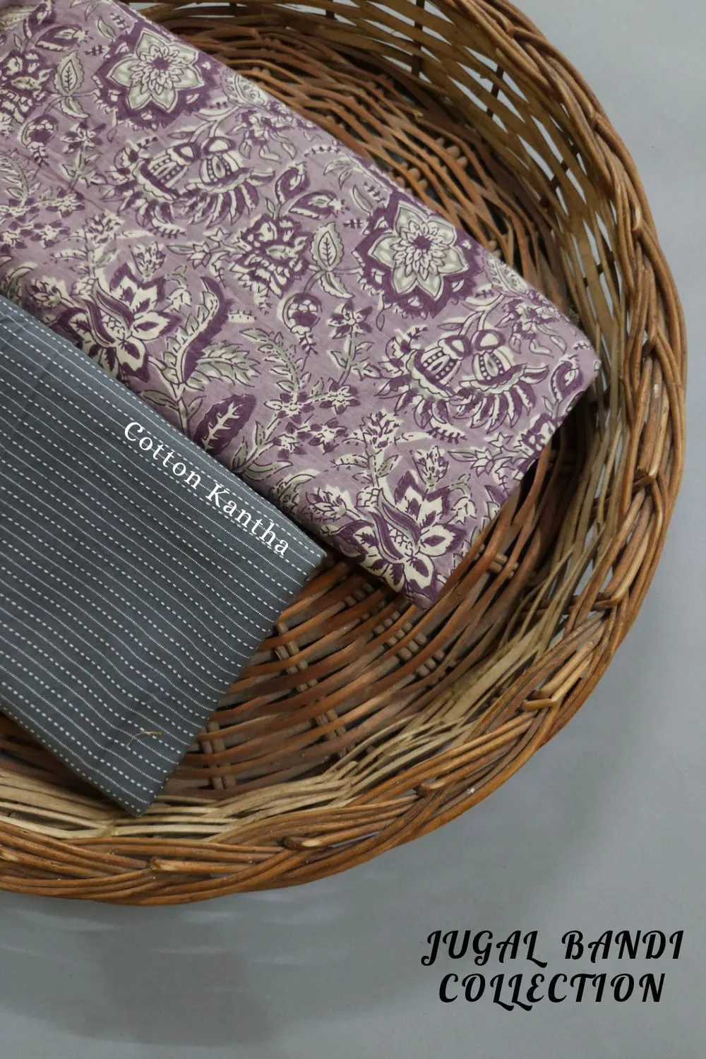 Jaipuri Flower Jaal Block Print On Top With Matching Solid Kantha Bottom.