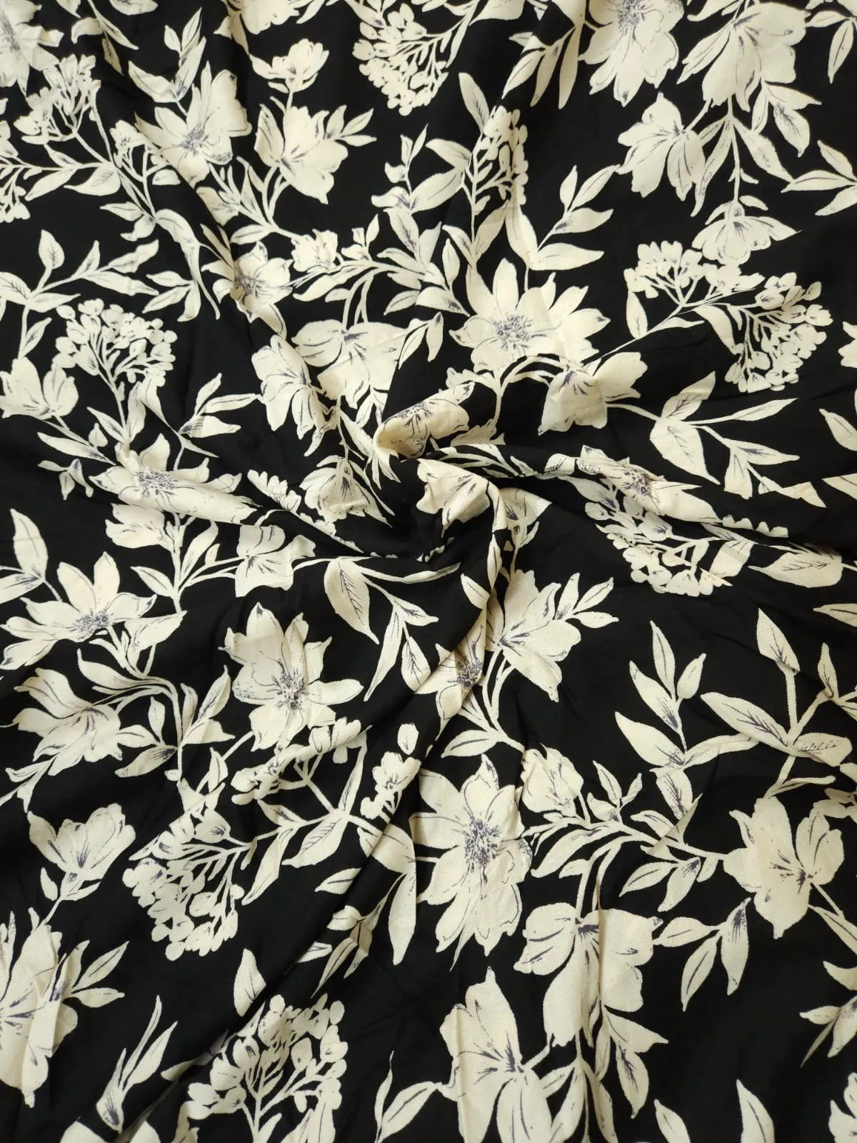 Black Shade Base Jaipuri Flowers Print, Rayon Fabric.
