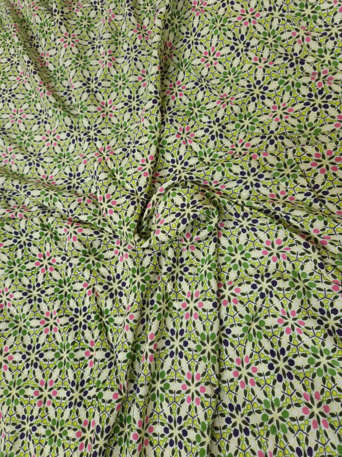Green Shade Base Flower Abstract Print, Rayon Crepe Fabric.