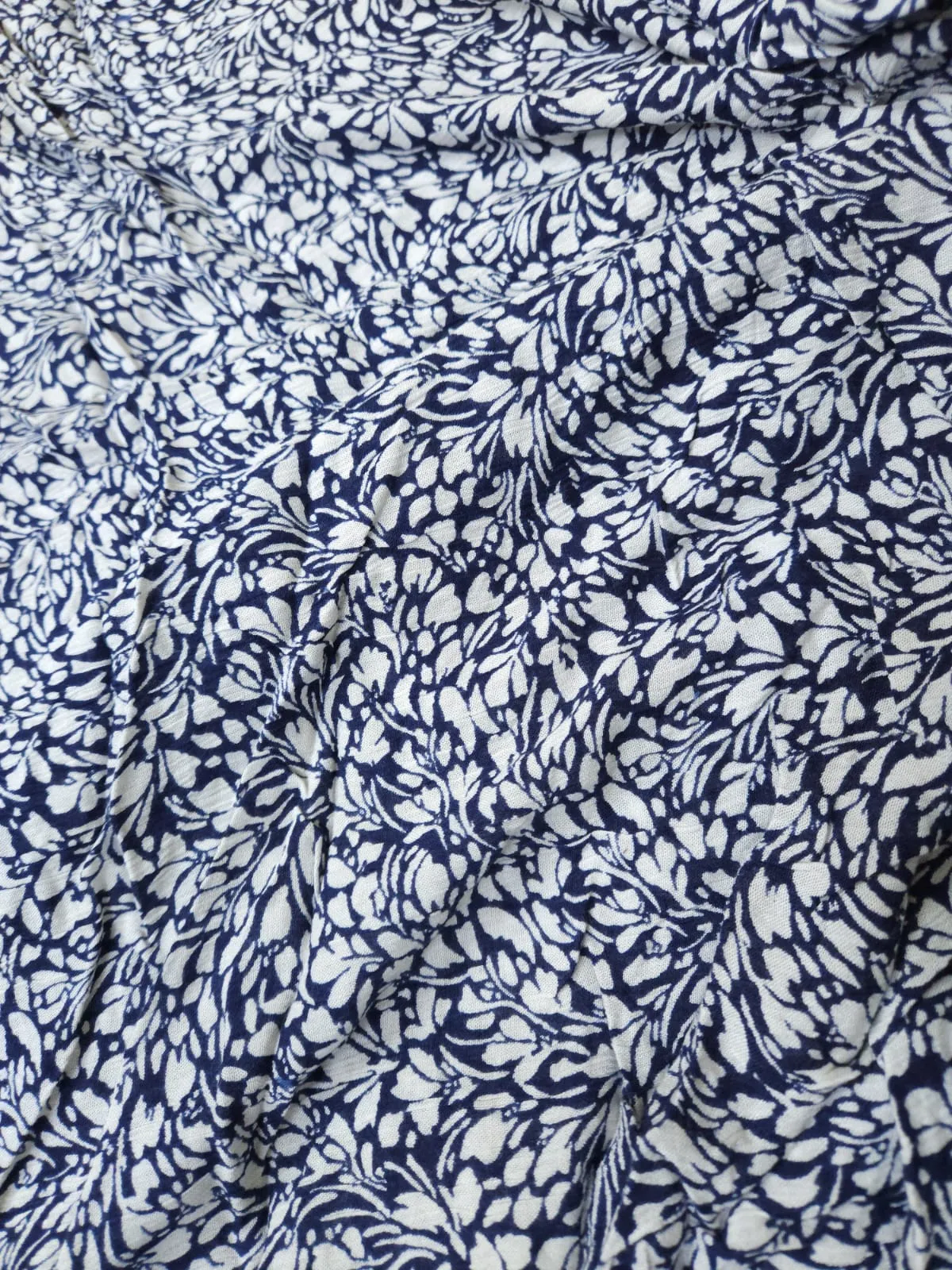 Navy Blue Shade Abstract Small Print, Rayon Crepe.