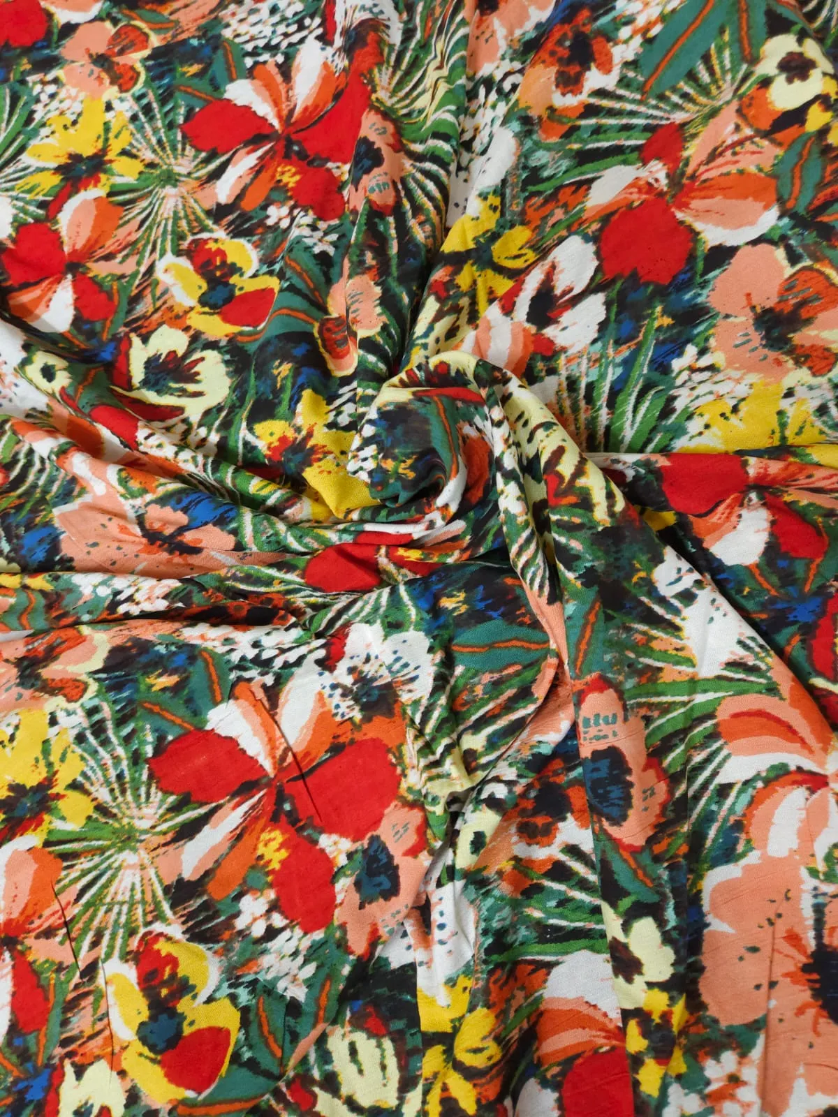 Multicolour Flowers Abstract Print, Rayon Crepe.