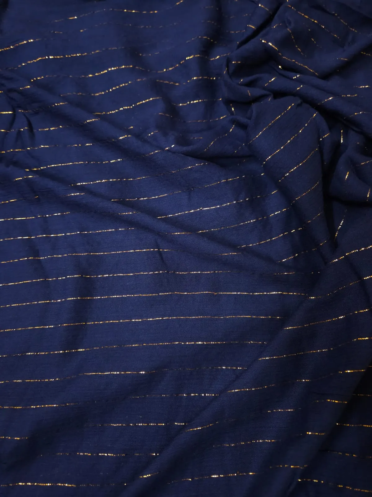 Navy Blue Shade Rayon Crepe Lurex Fabric.