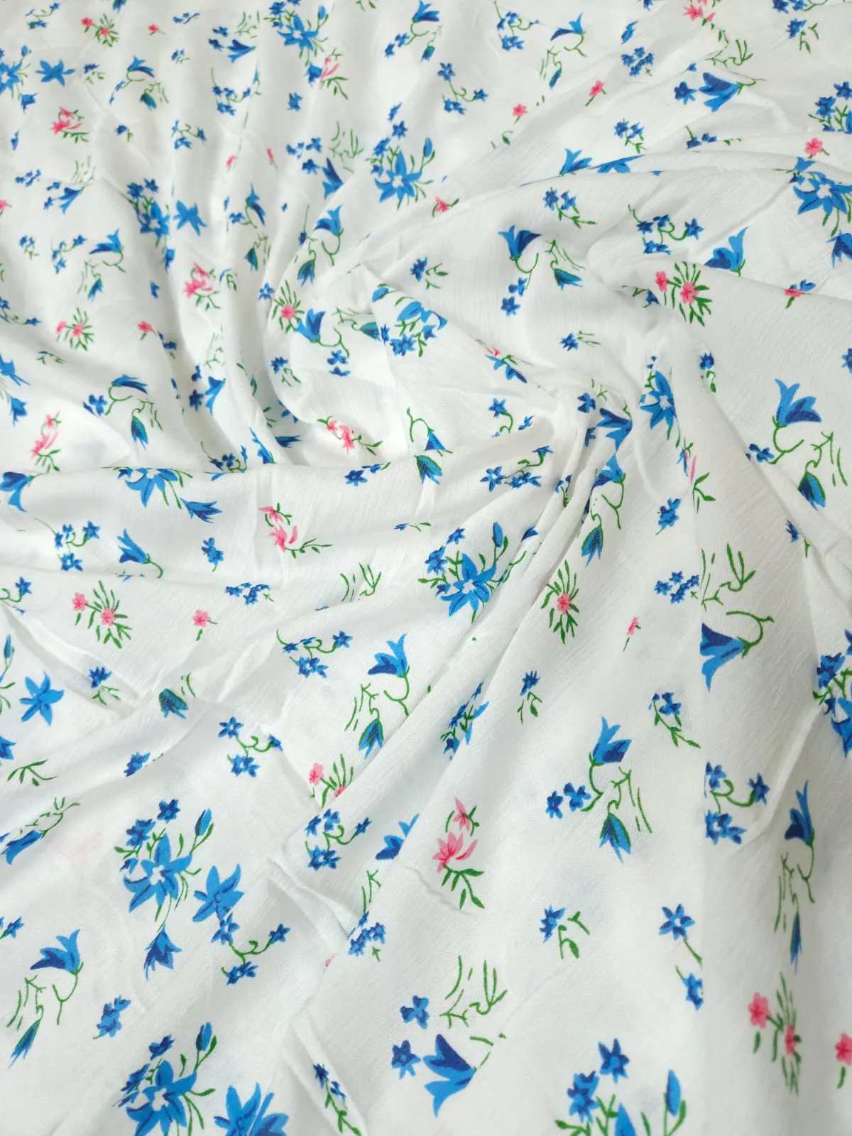 White Shade Base Traditional Flower Block Print, Rayon Crepe.