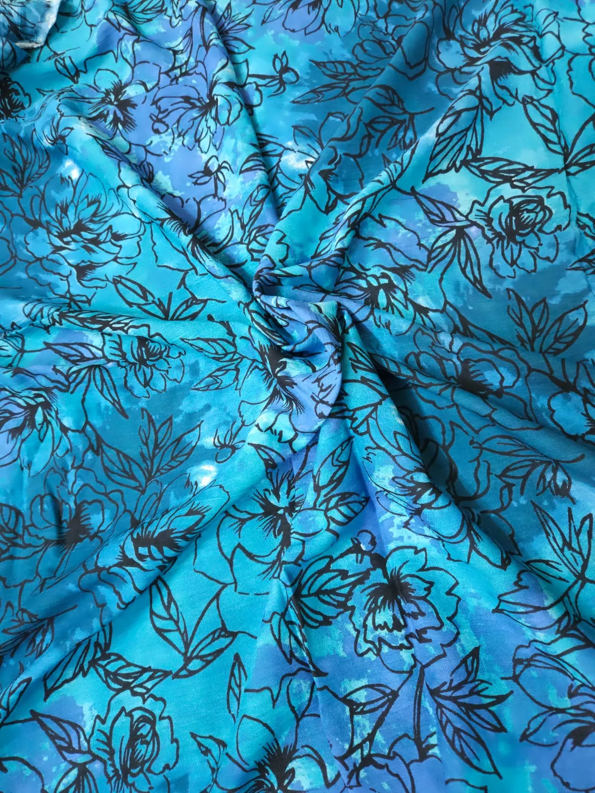 Blue Shade Base Flower Abstract Print, Rayon Crepe.