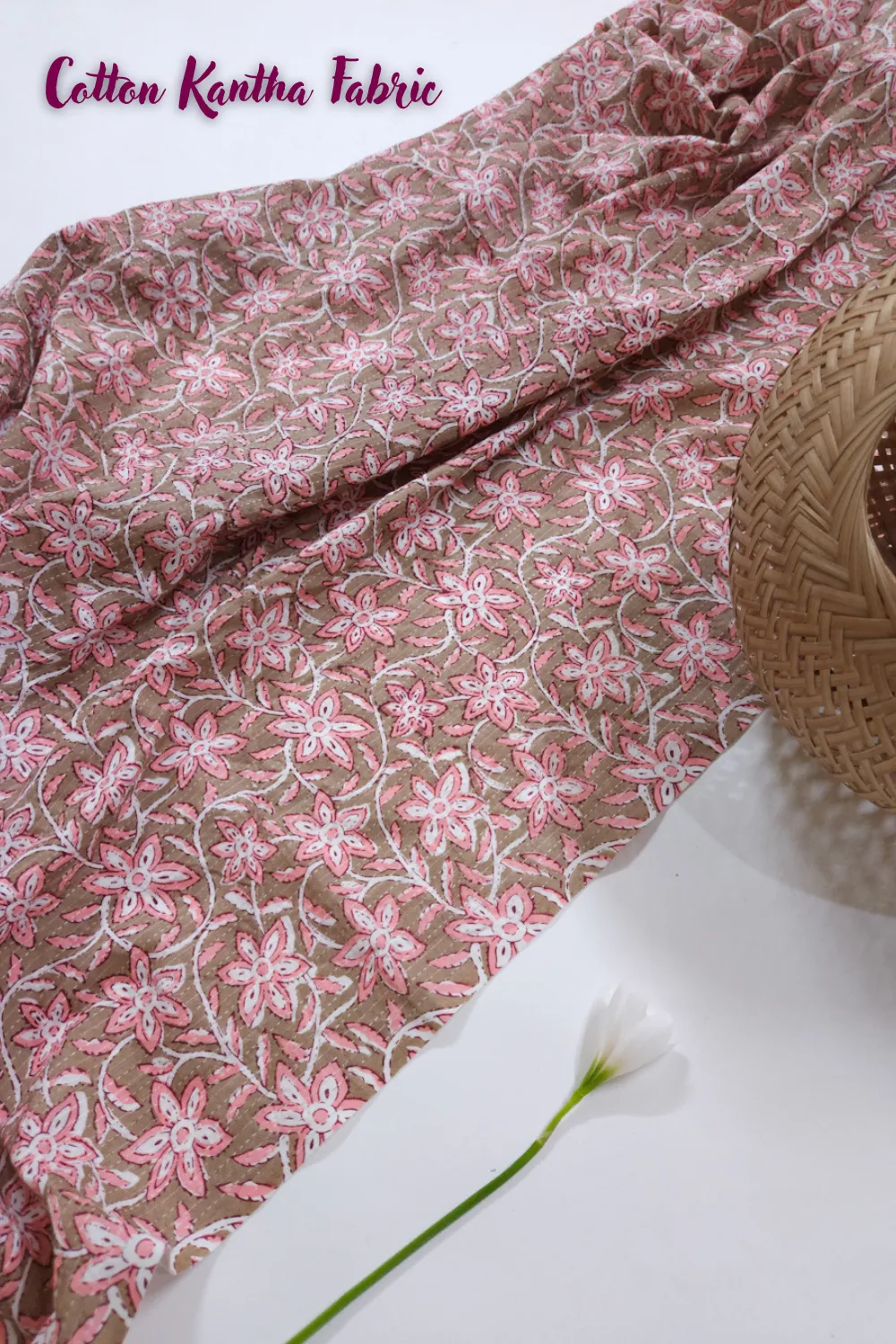 Pastel Shade Base Jaipuri Flower Jaal Block Print, Cotton Kantha.