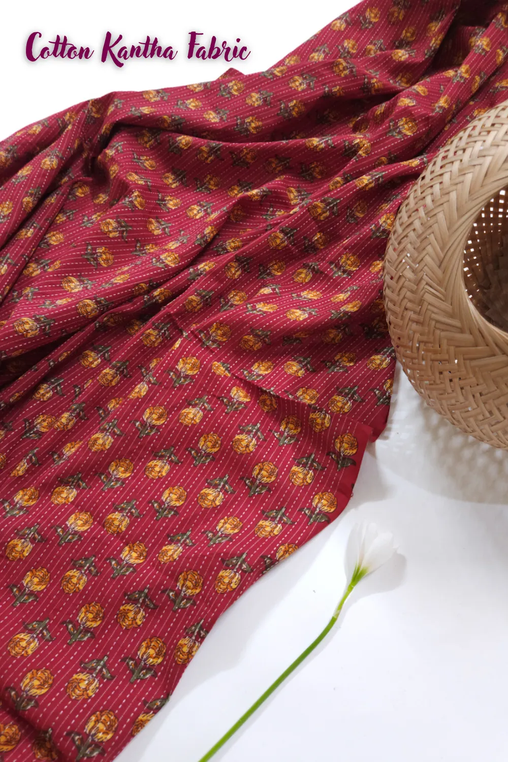 Red Shade Base Sanganeri Butty Print, Cotton Kantha.