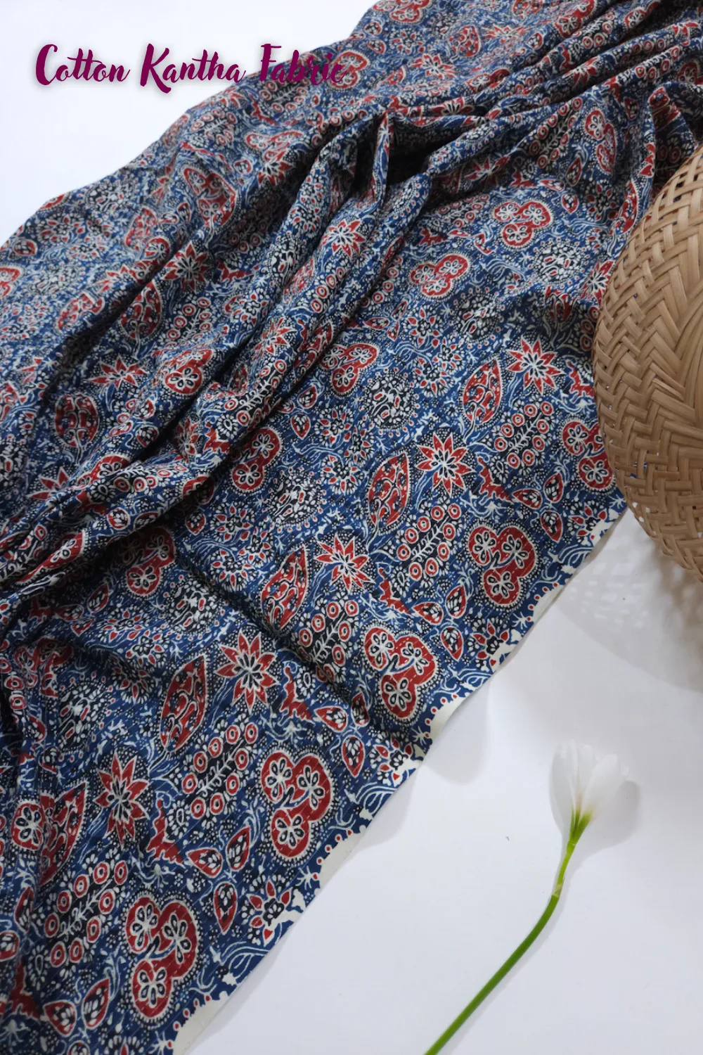 Blue Shade Base Traditional Ajrakh Print, Cotton Kantha.