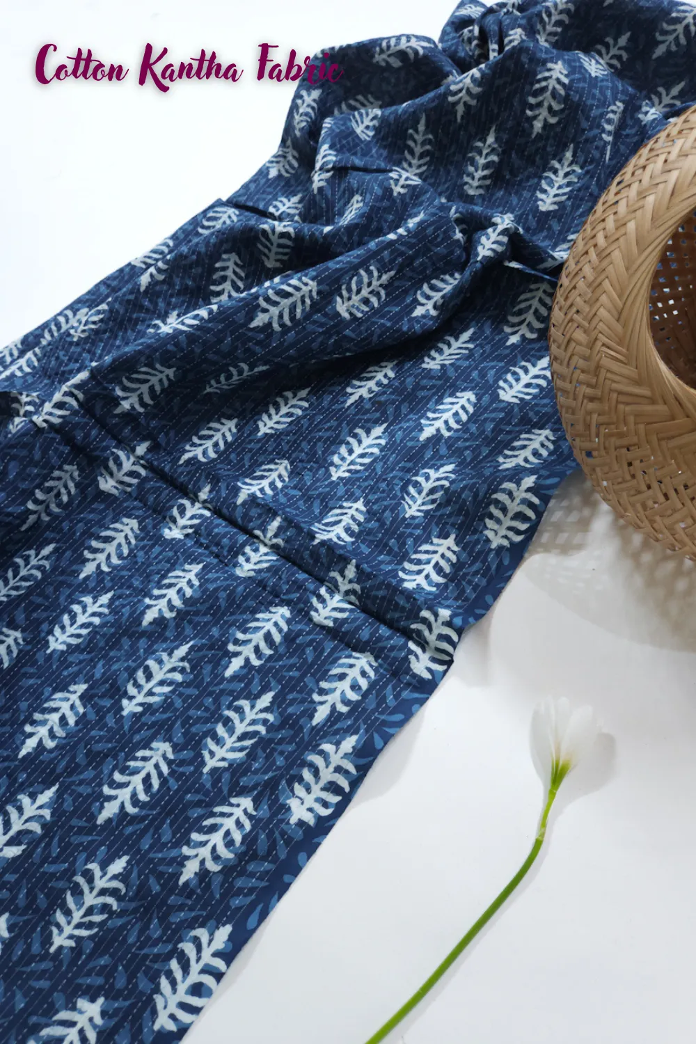 Blue Shade Base Sanganeri Block Print, Cotton Kantha.
