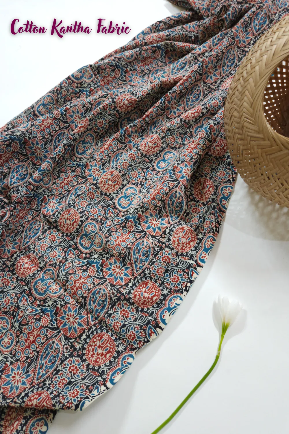 Black Shade Base Traditional Kalamkari Print, Cotton Kantha.