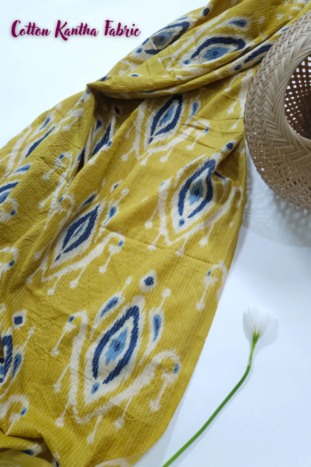 Mustard Shade Base Geometric Block Print, Cotton Kantha.