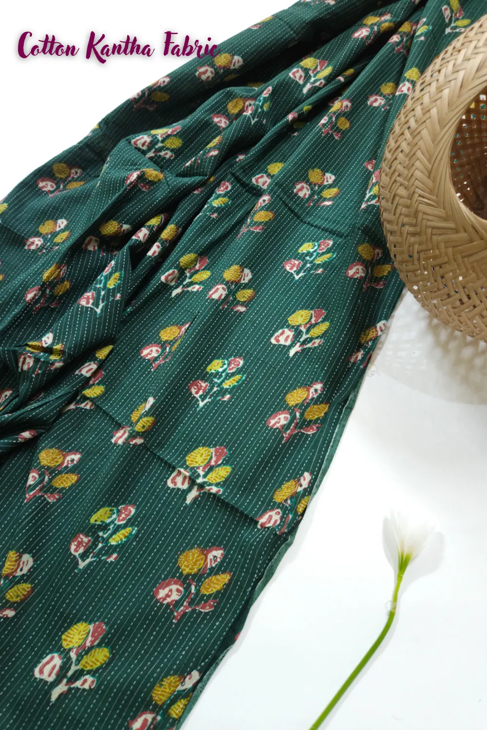 Green Shade Base Ajrakh Block Print, Cotton Kantha.