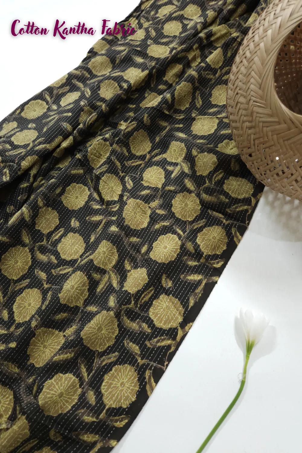 Coffee Brown Shade Sanganeri Jaal Print, Cotton Kantha.