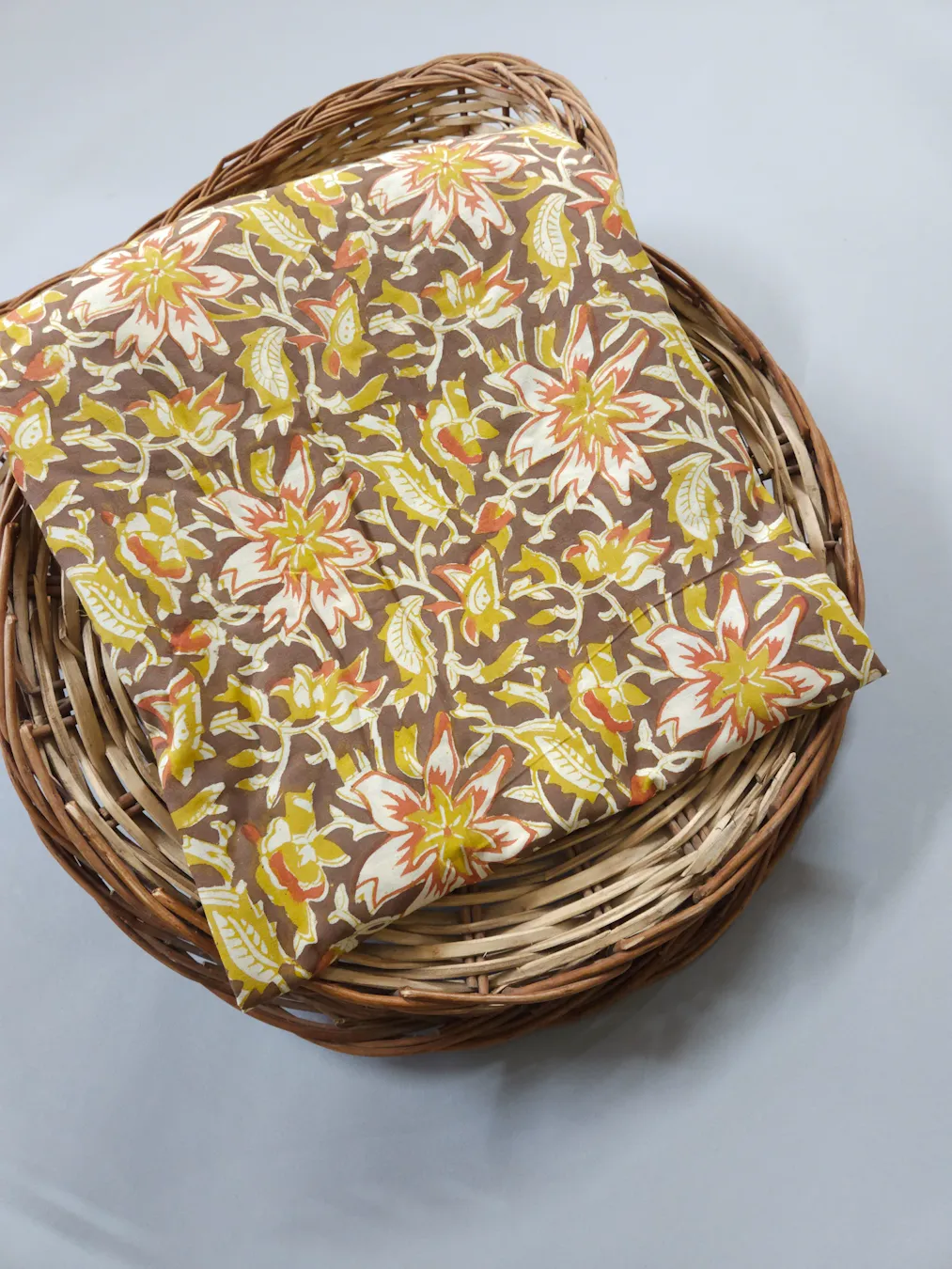 Pastel Brown Shade Base Kalamkari Jaal Block Print.