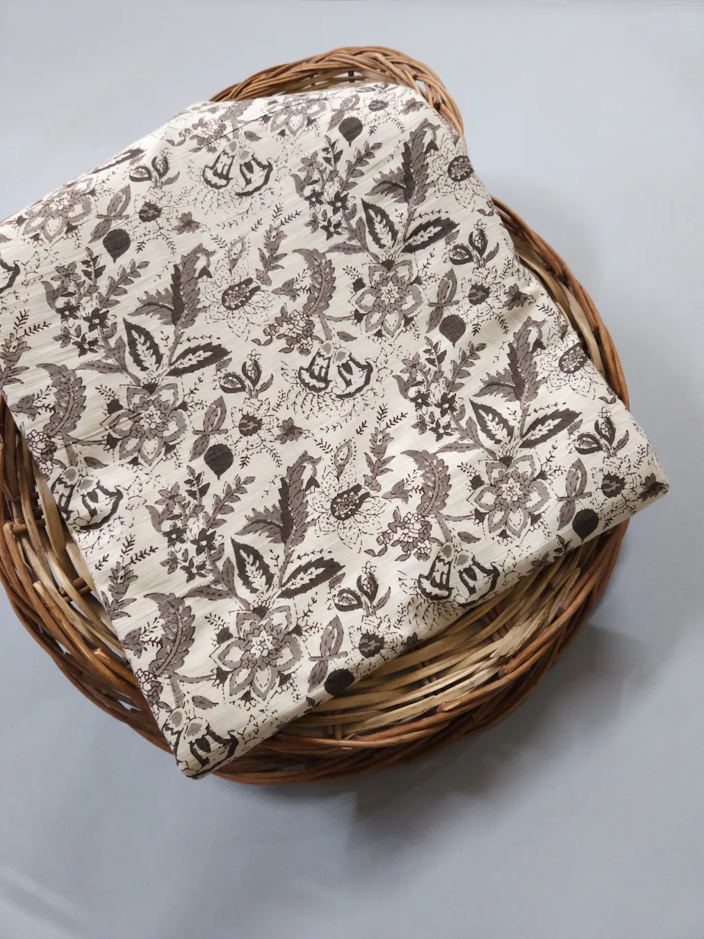 Light Cream Bagru Shade Base Jaipuri Flower Jaal Block Print.