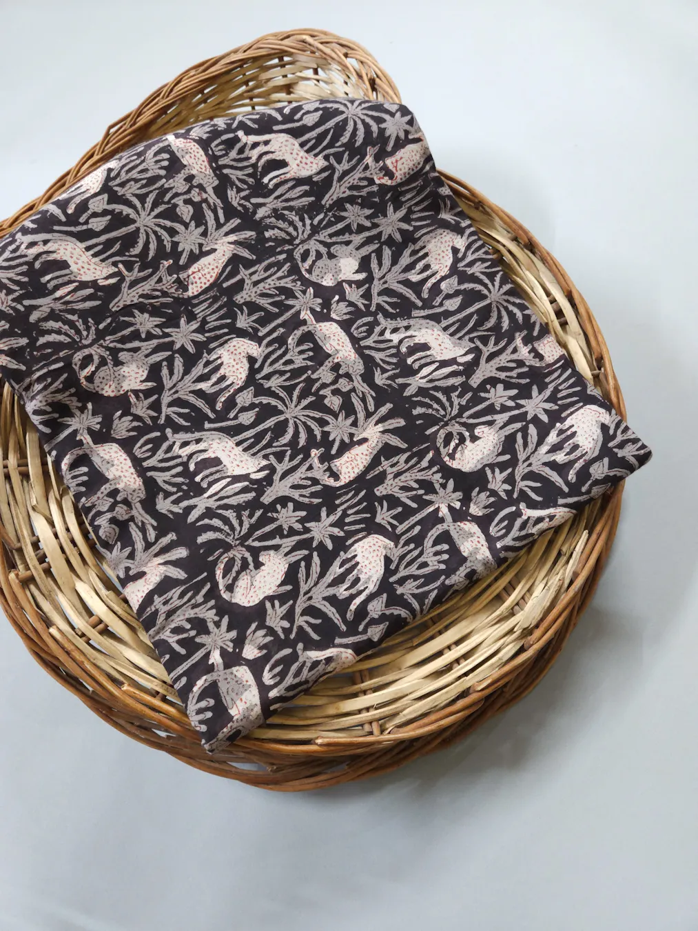 Dark Black Shade Base Leopard Figure Kalamkari Print.