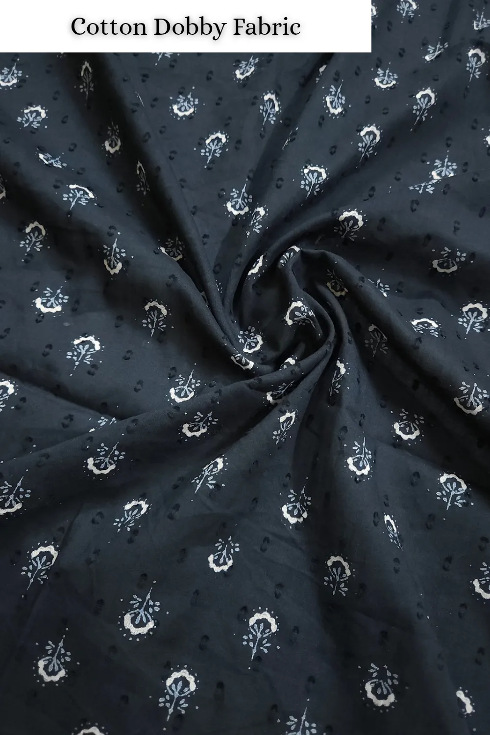 Navy Blue Shade Base Sanganeri Butta Print, Cotton Dobby,
