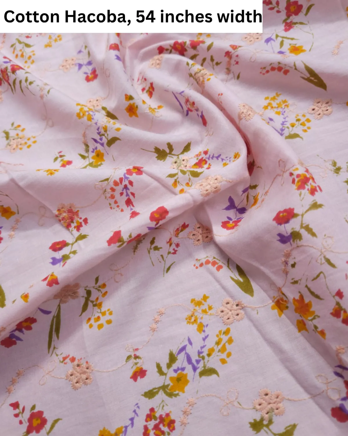 Light Peach Base with Multishades Cotton Printed Hacoba Fabric