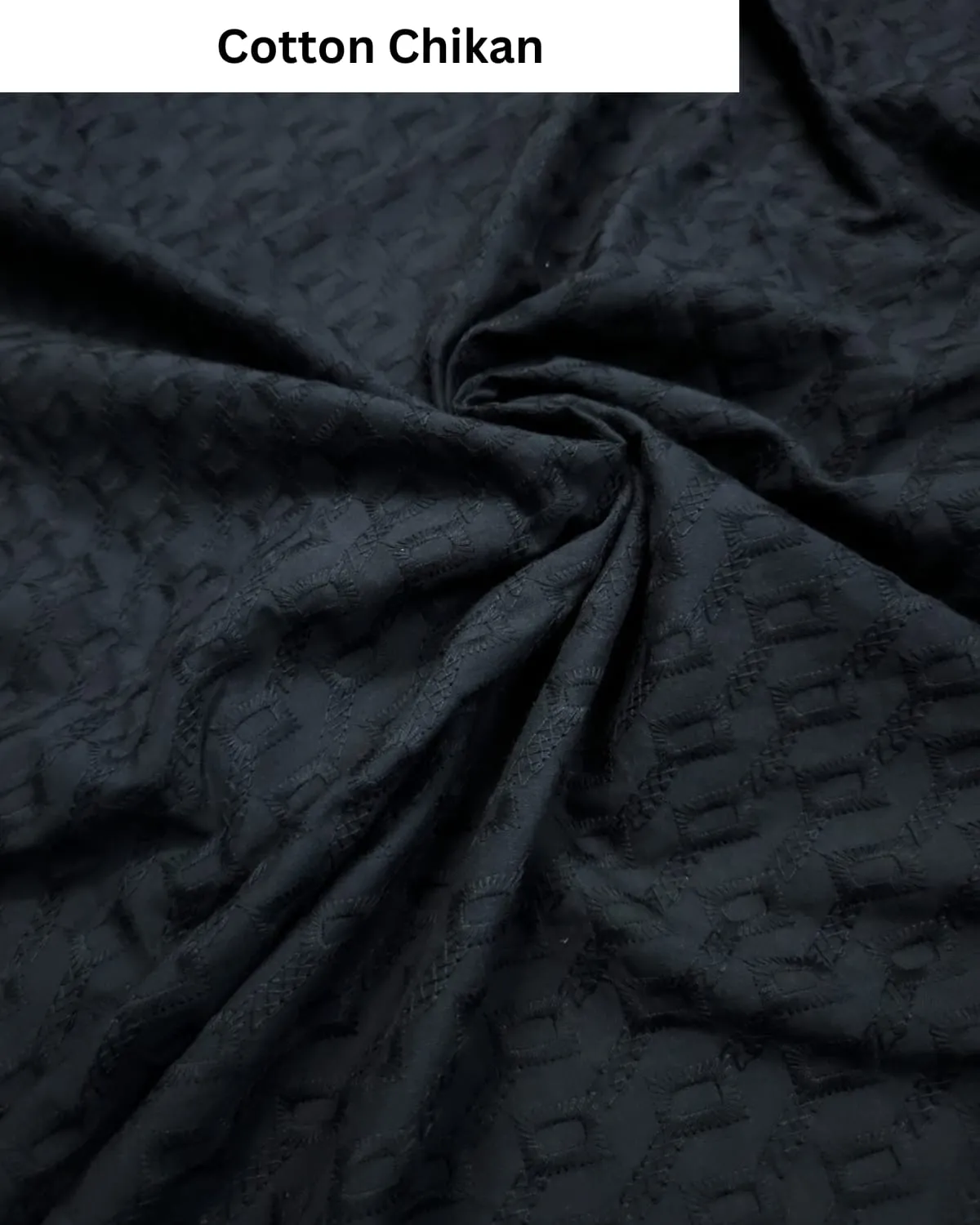 Carbon Black Cotton Chikan Fabric