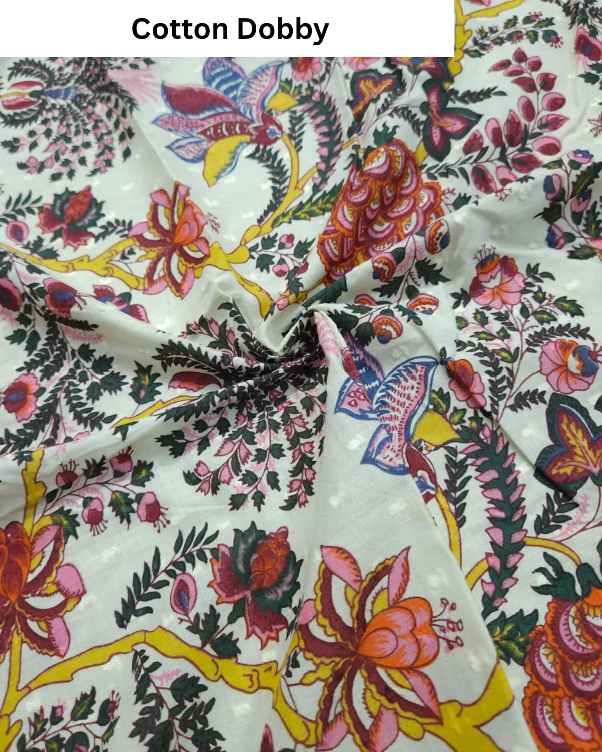 Cream Base with Multi Colour Bagh Printed Cotton Dobby Fabric