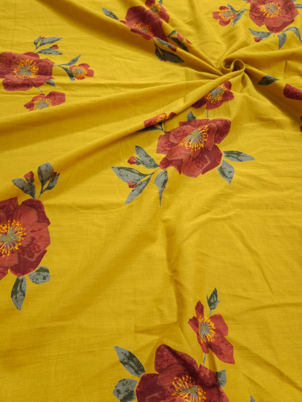 Yellow shade base big red shade flower block print.