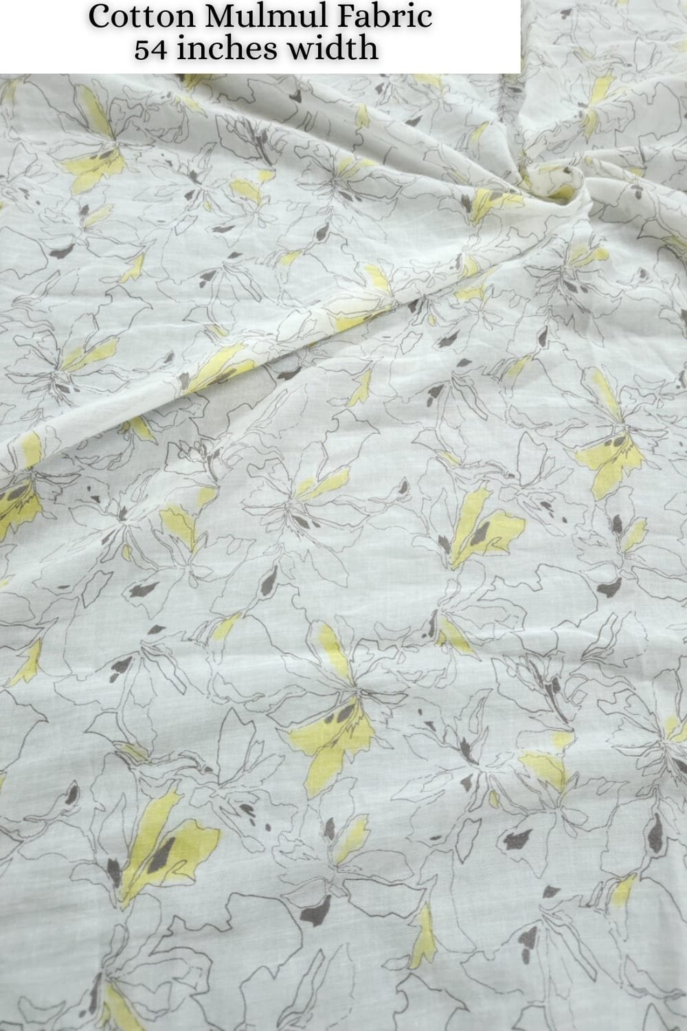 White shade base pastel yellow flowers print on overall fabric.