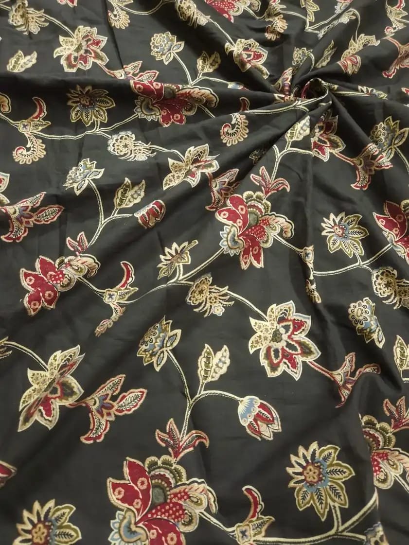 Grey shade base sanganeri traditional flower jaal block print on overall fabric.