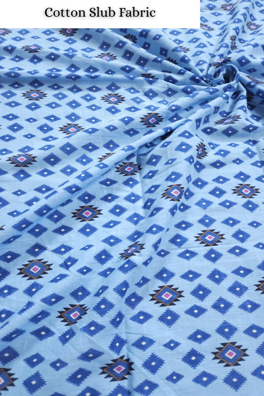 Blue base ikkat blue sanganeri printed in jaipuri cotton slub