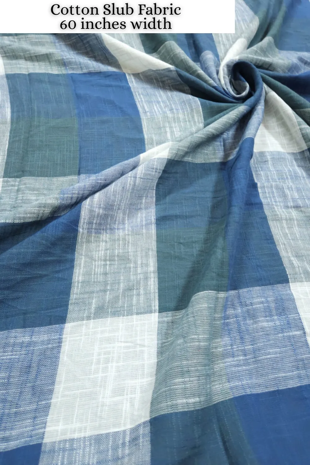 Teal blue and green big cotton Checks box printed cotton slub, 54 inches width