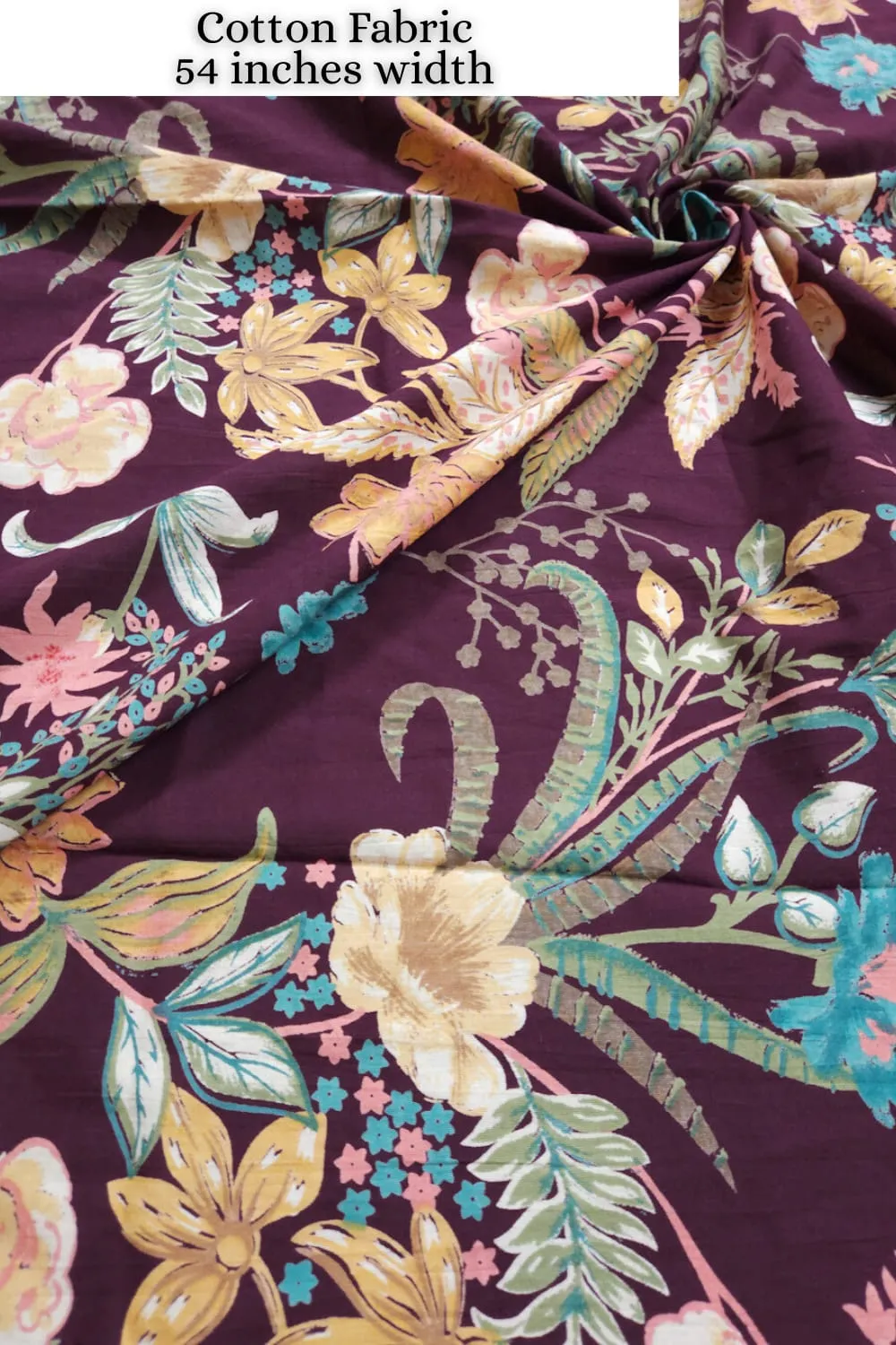 Purple base with bagh printed sanganeri cotton printed fabric, 54 inches width