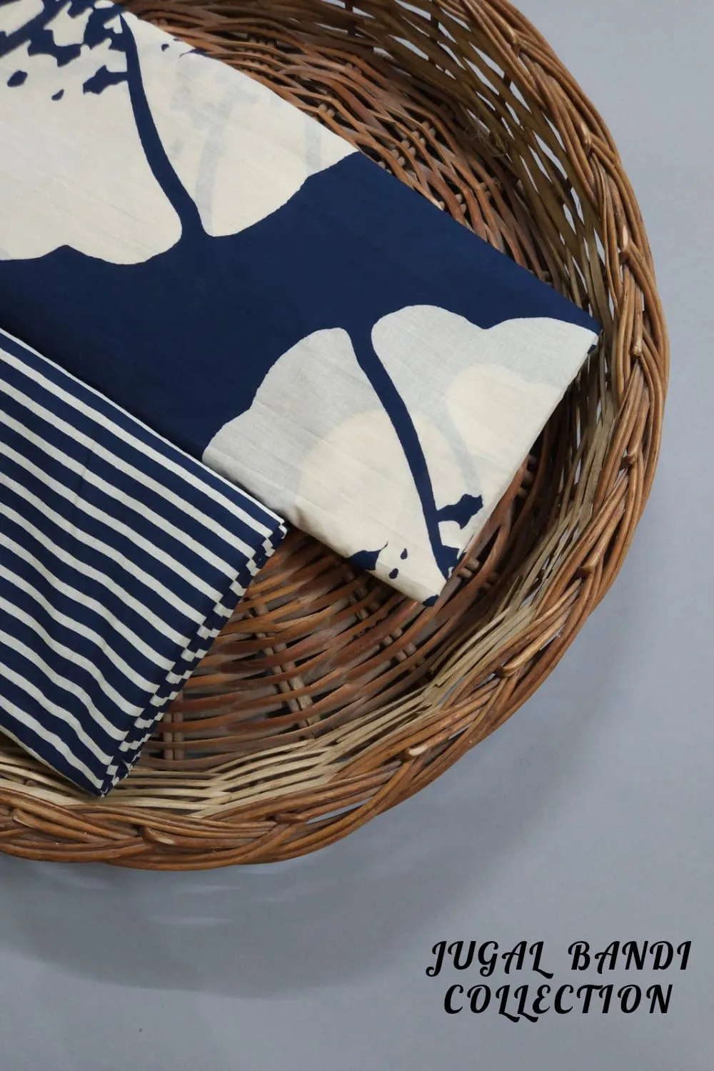 Blue Shade Base Big Flower Block Print With Matching Stripes Bottom.