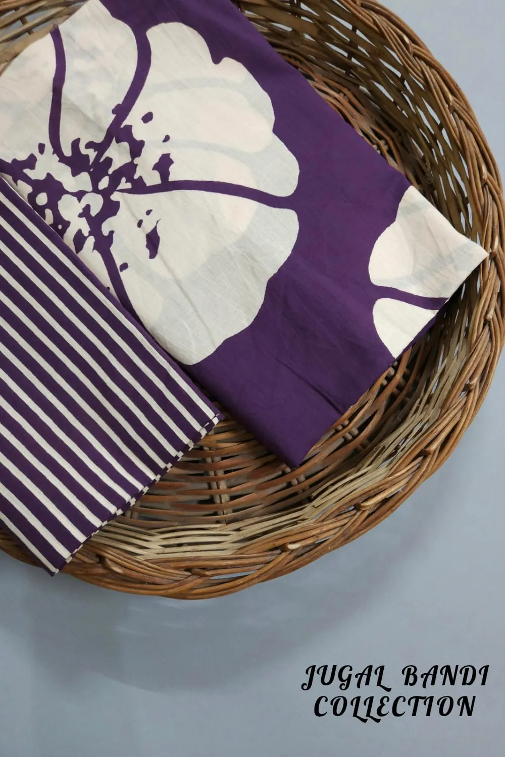 Purple Shade Base Big Flower Block Print With Matching Stripes Bottom.