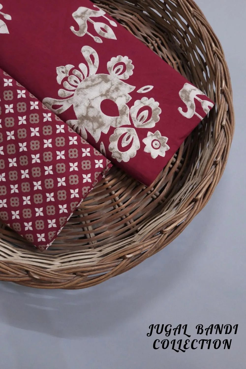 Maroon Shade Base Big Mughal Block Print With Matching Geometric Bottom.