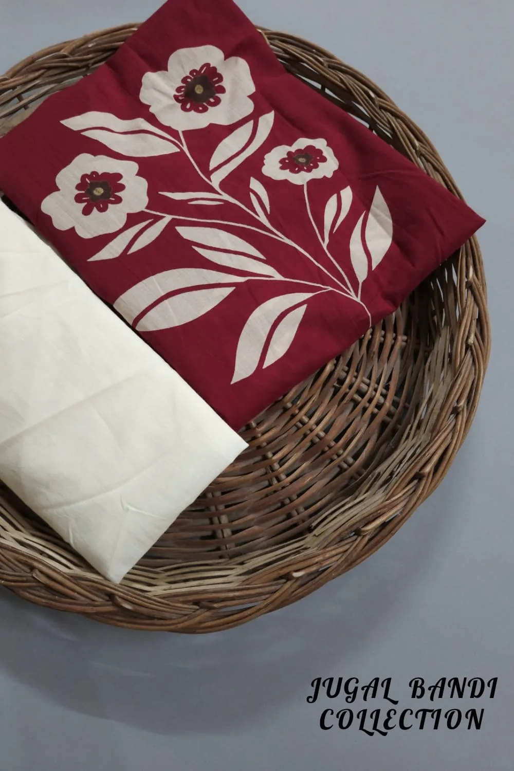 Maroon Shade Base Big Sanganeri Block Print With Matching Solid Plain Bottom.