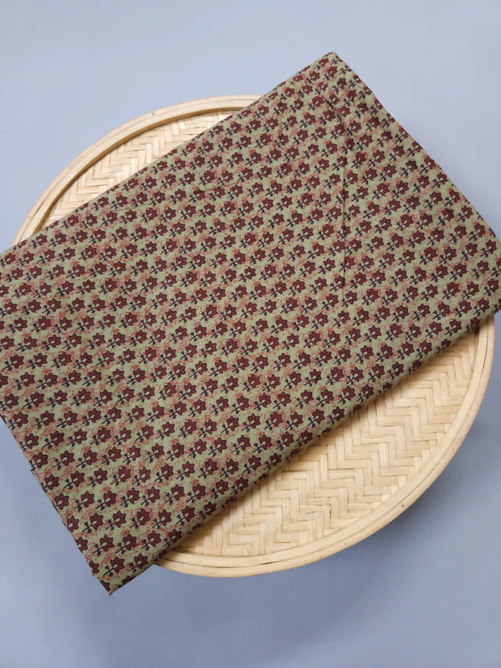 Khaki Shade with Maroon small butta Printed Ajrakh Cotton Fabric