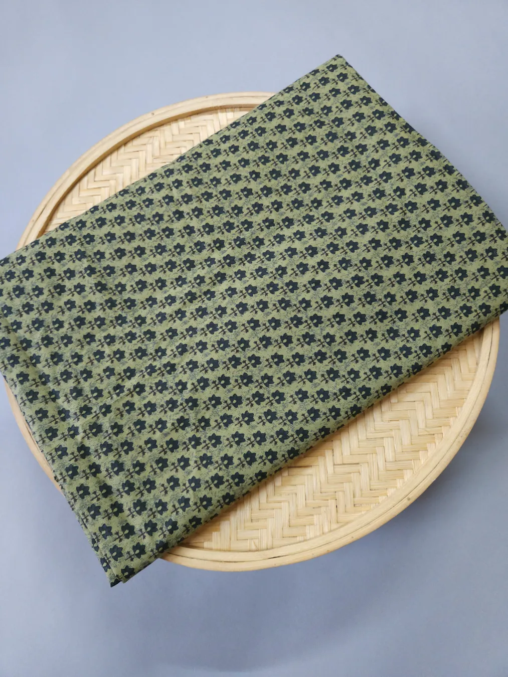 Light Ash Base with small butta Printed Ajrakh Cotton Fabric