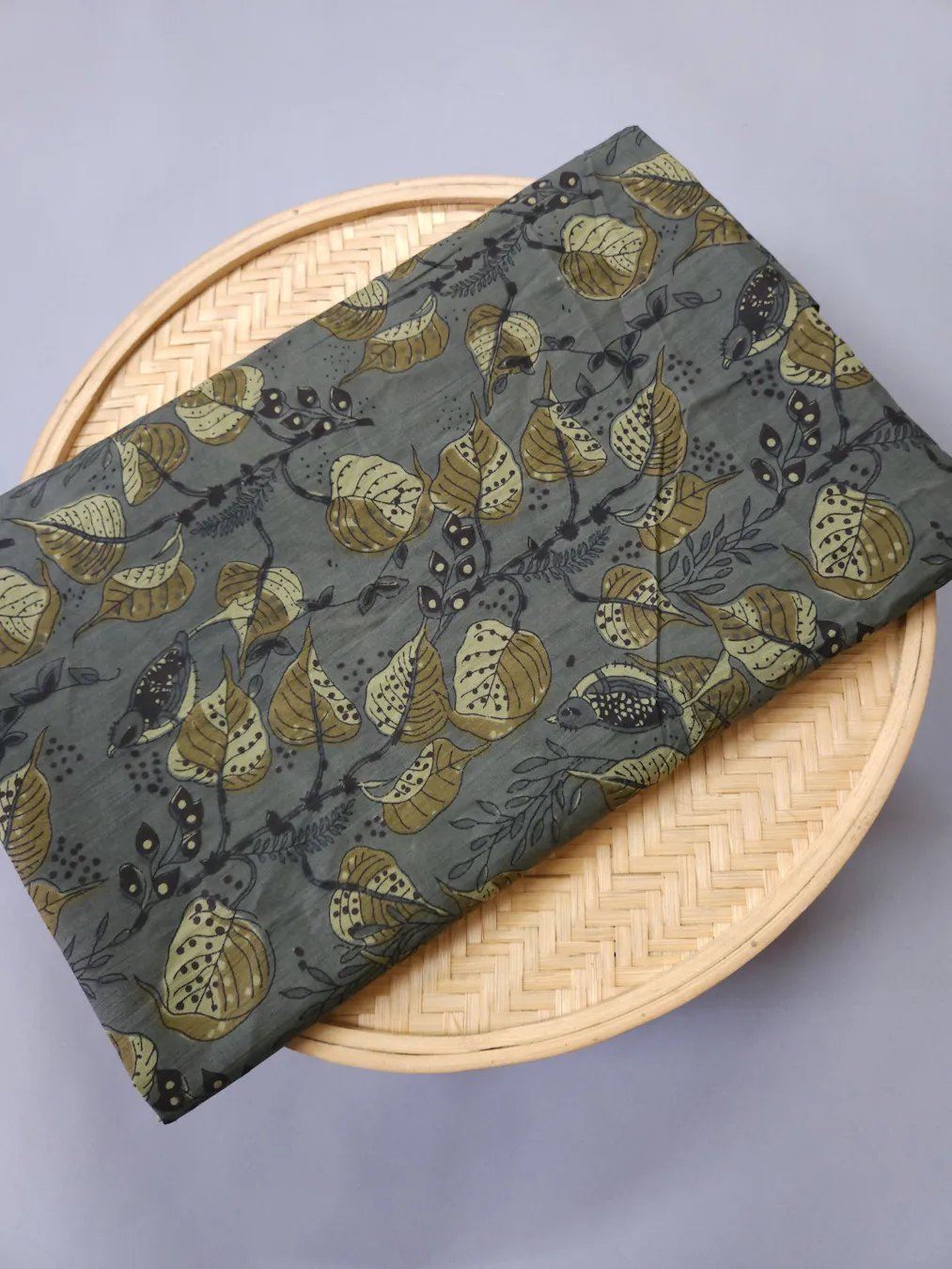Dark Ash Grey Jaal Printed Ajrakh Cotton Fabric